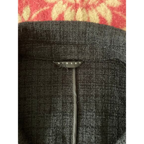 Sisley Black textured single button close blazer with fringed edging SZ 10 - Picture 5 of 12
